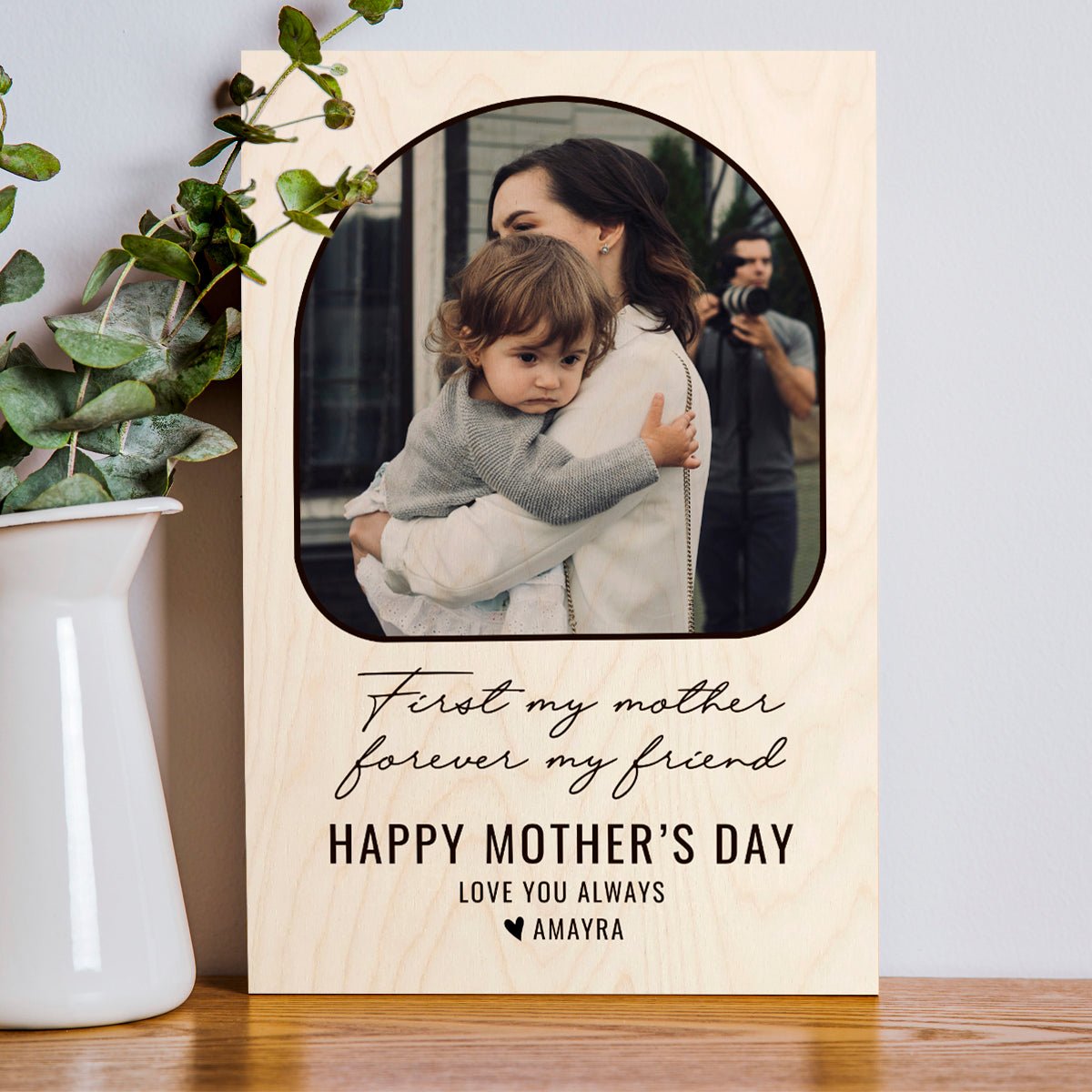 Mom Arch Frame for Mothers Day in Wood with Floral Photo - Sblossom