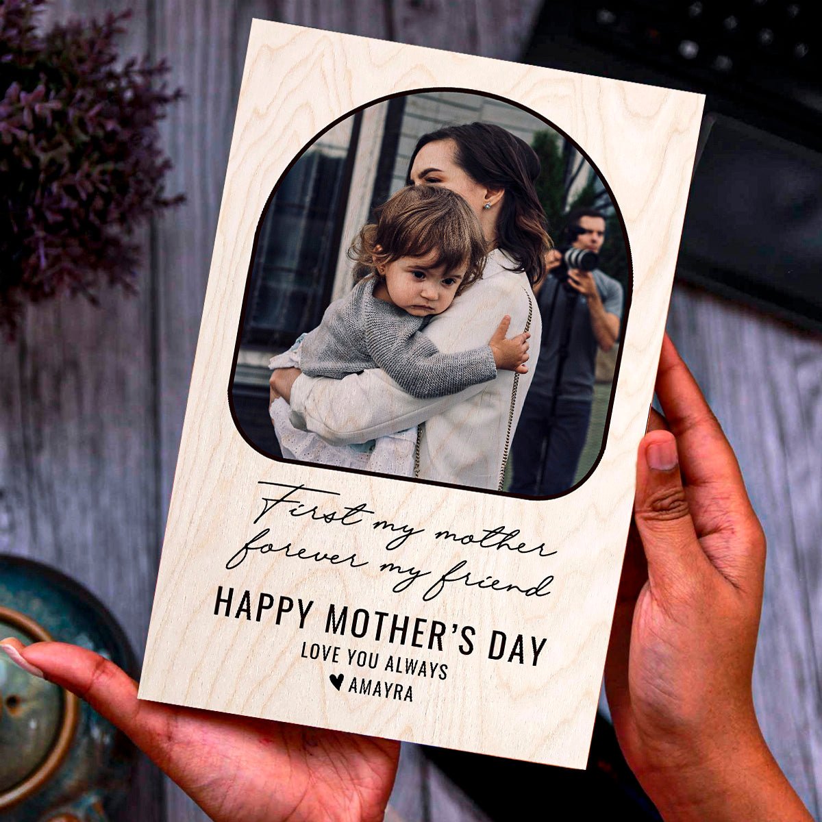 Mom Arch Frame for Mothers Day in Wood with Floral Photo - Sblossom