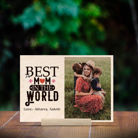 Mom Wood Print with Floral Design and Personalized Photo - Sblossom