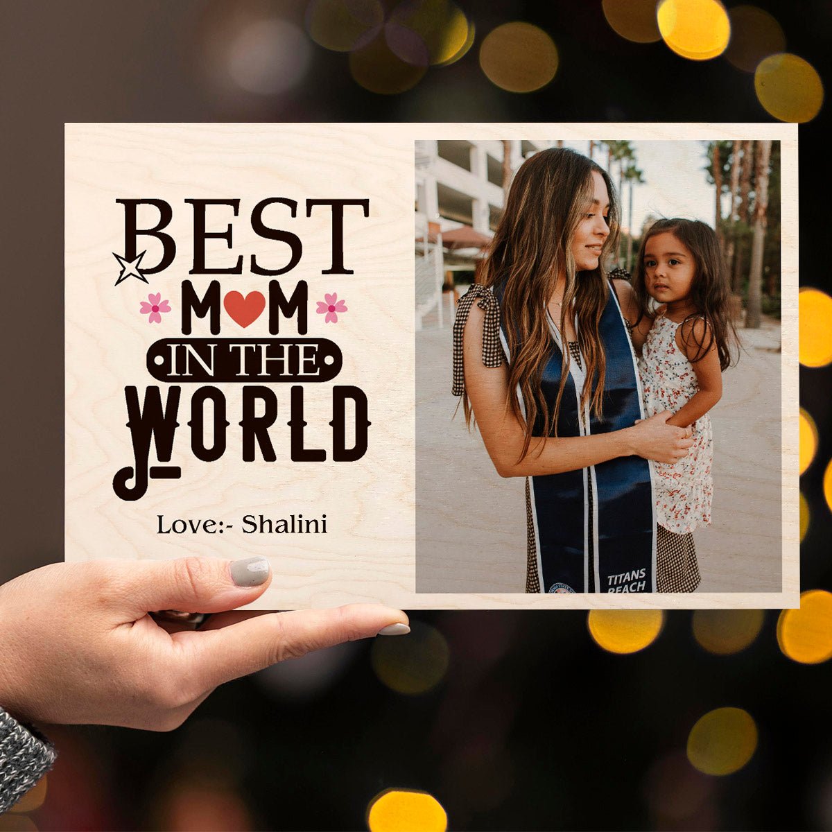 Mom Wood Print with Floral Design and Personalized Photo - Sblossom