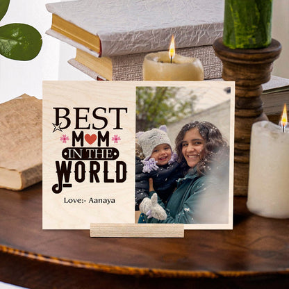 Mom Wood Print with Floral Design and Personalized Photo - Sblossom