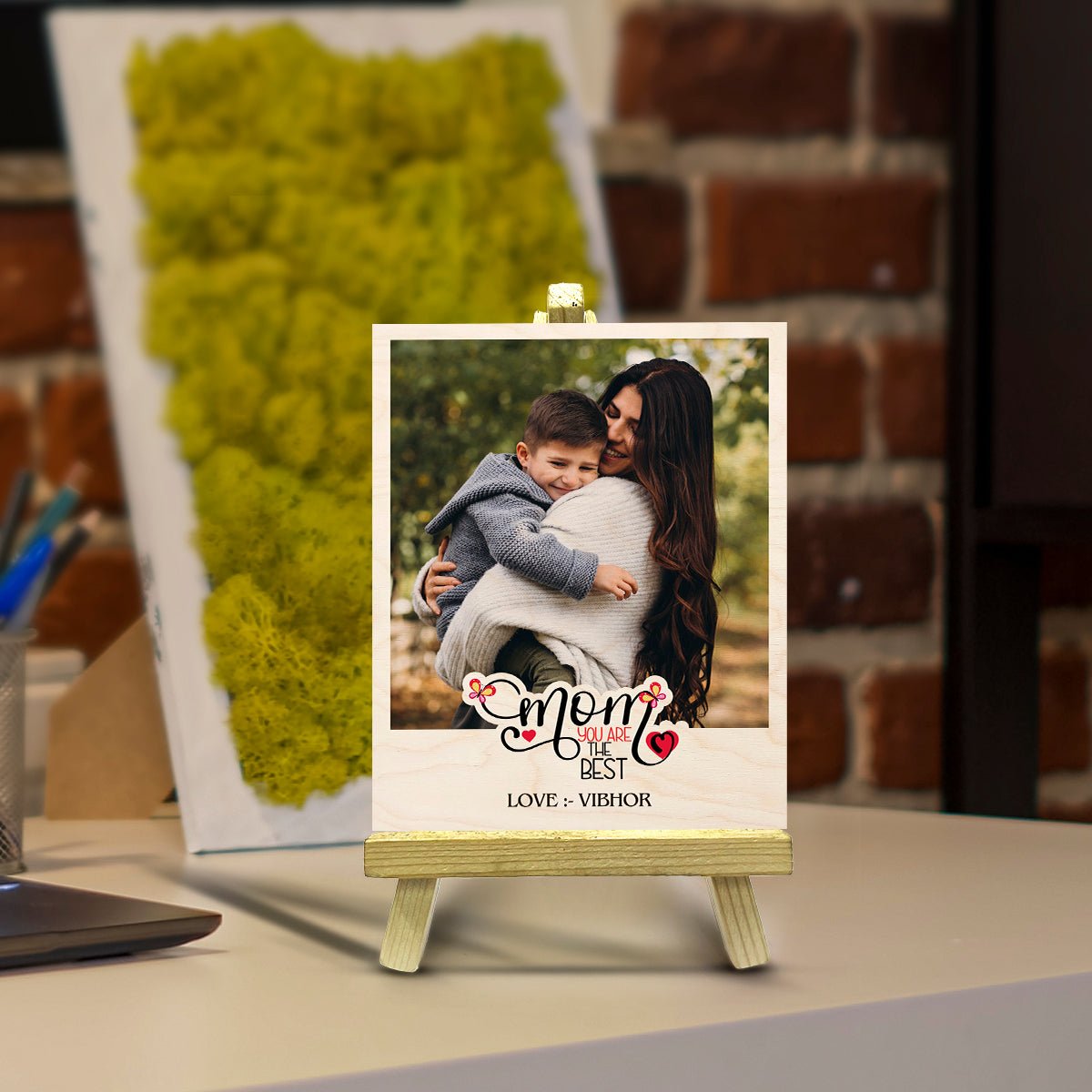 Mom Wood Print with Stand and Personalized Photo for Mother - Sblossom