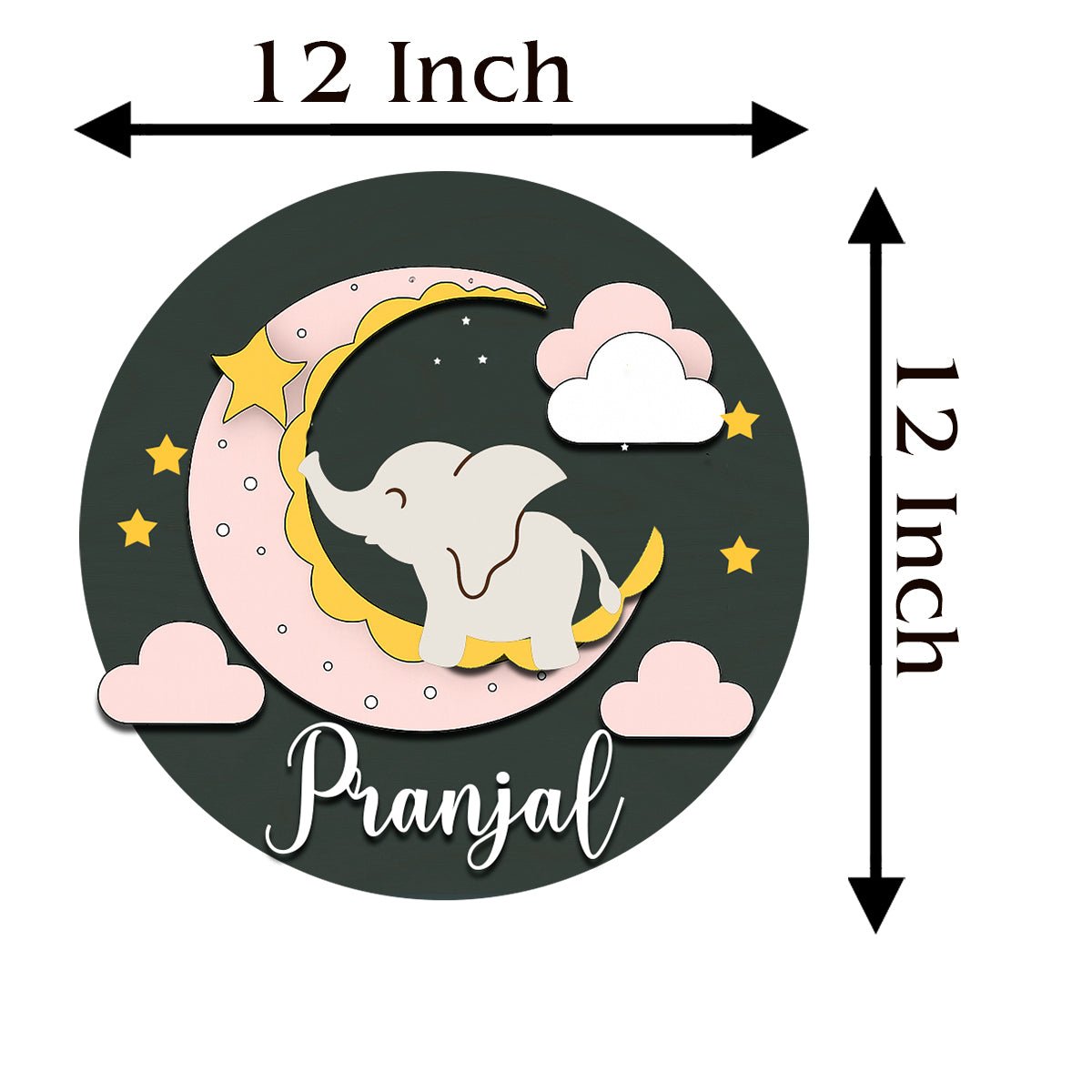 Moon Name Plate for Kids Room — Wooden, Sleepy Elephant - Sblossom