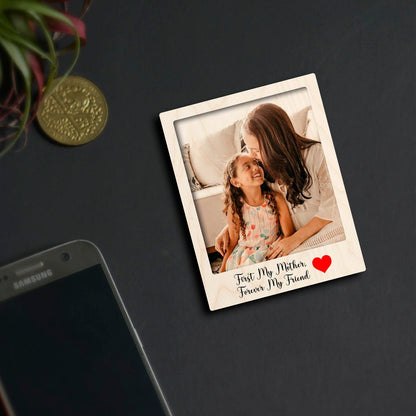 Mother Photo Fridge Magnet in Wood with Cursive Custom Print - Sblossom