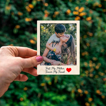 Mother Photo Fridge Magnet in Wood with Cursive Custom Print - Sblossom