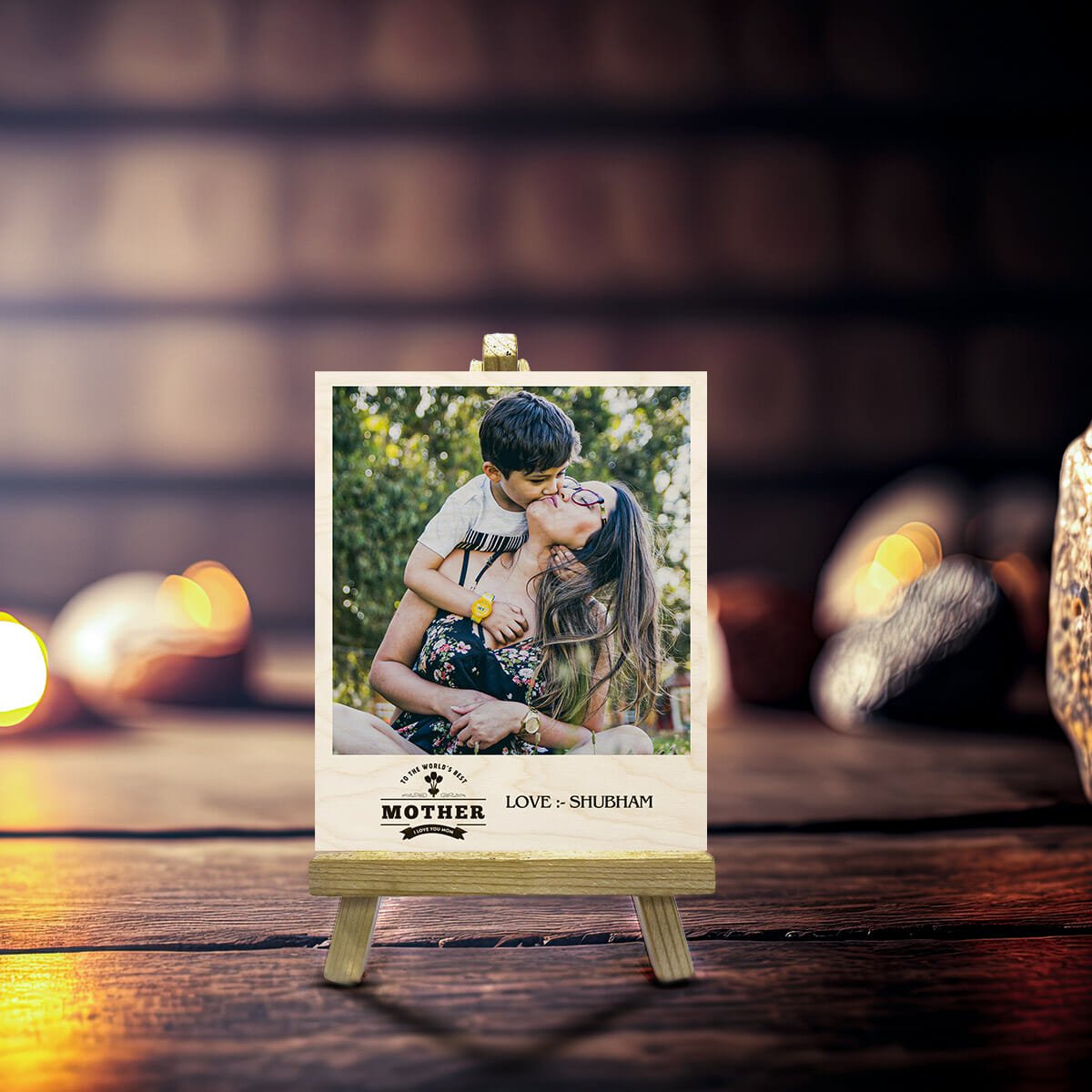 Mother Wood Print with Easel Stand and Personalized Photo - Sblossom