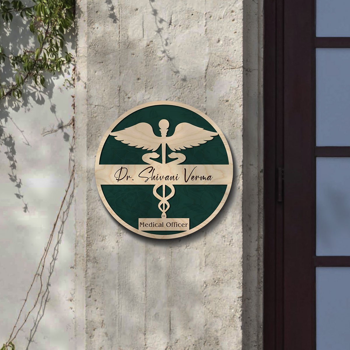 Motif Doctor Caduceus Name Plate Design for Wall, 12x12 Inch - Sblossom