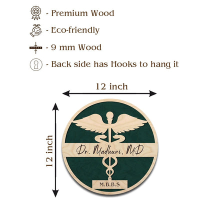 Motif Doctor Caduceus Name Plate Design for Wall, 12x12 Inch - Sblossom