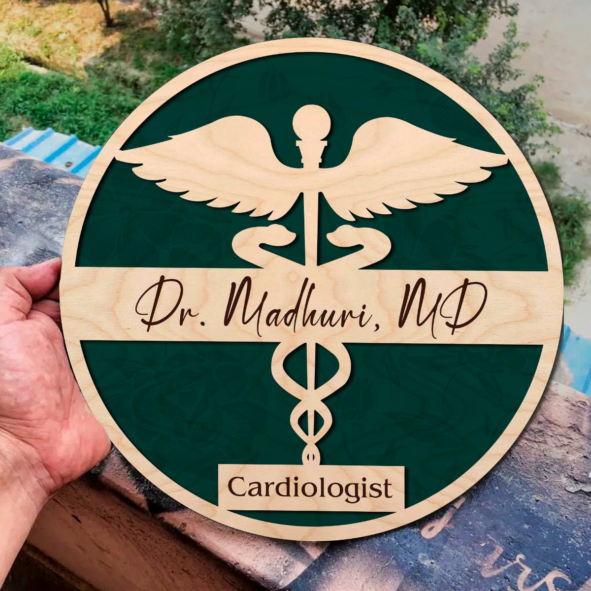 Motif Doctor Caduceus Name Plate Design for Wall, 12x12 Inch - Sblossom