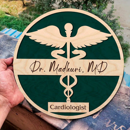 Motif Doctor Caduceus Name Plate Design for Wall, 12x12 Inch - Sblossom