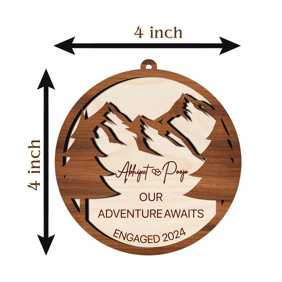 Mountain Couple Christmas Ornament in Wood with Custom Names - Sblossom