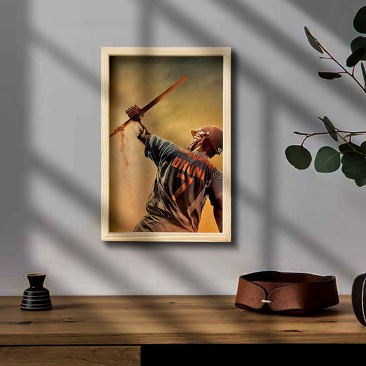 MS Dhoni Wooden Frame Wall Art with Colourful Pine Portrait - Sblossom
