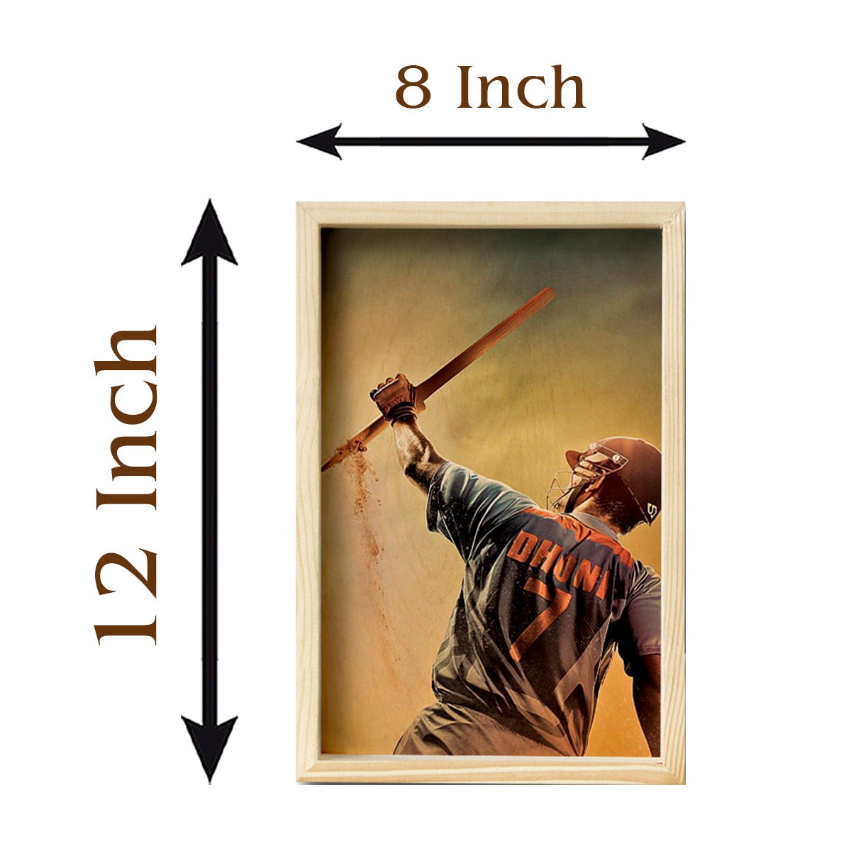 MS Dhoni Wooden Frame Wall Art with Colourful Pine Portrait - Sblossom