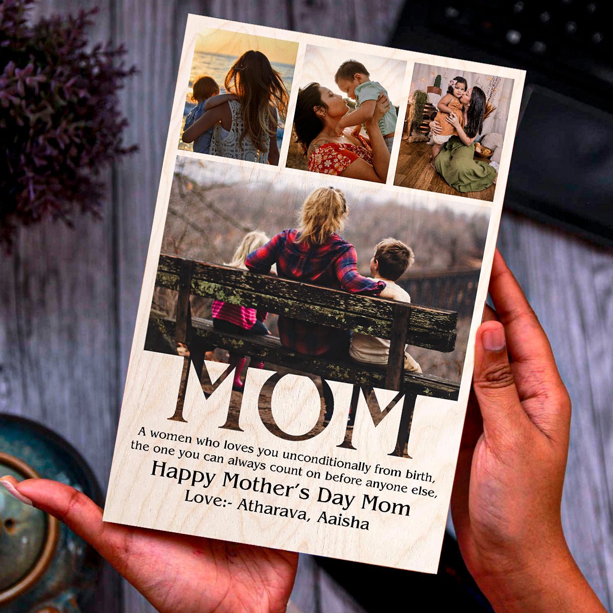 Mum Picture Frame in Wood with Personalized Photo for Mother - Sblossom
