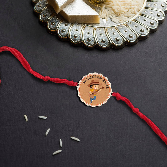 Musician Bhai Rakhi in Wood with Custom Name for Brother - Sblossom