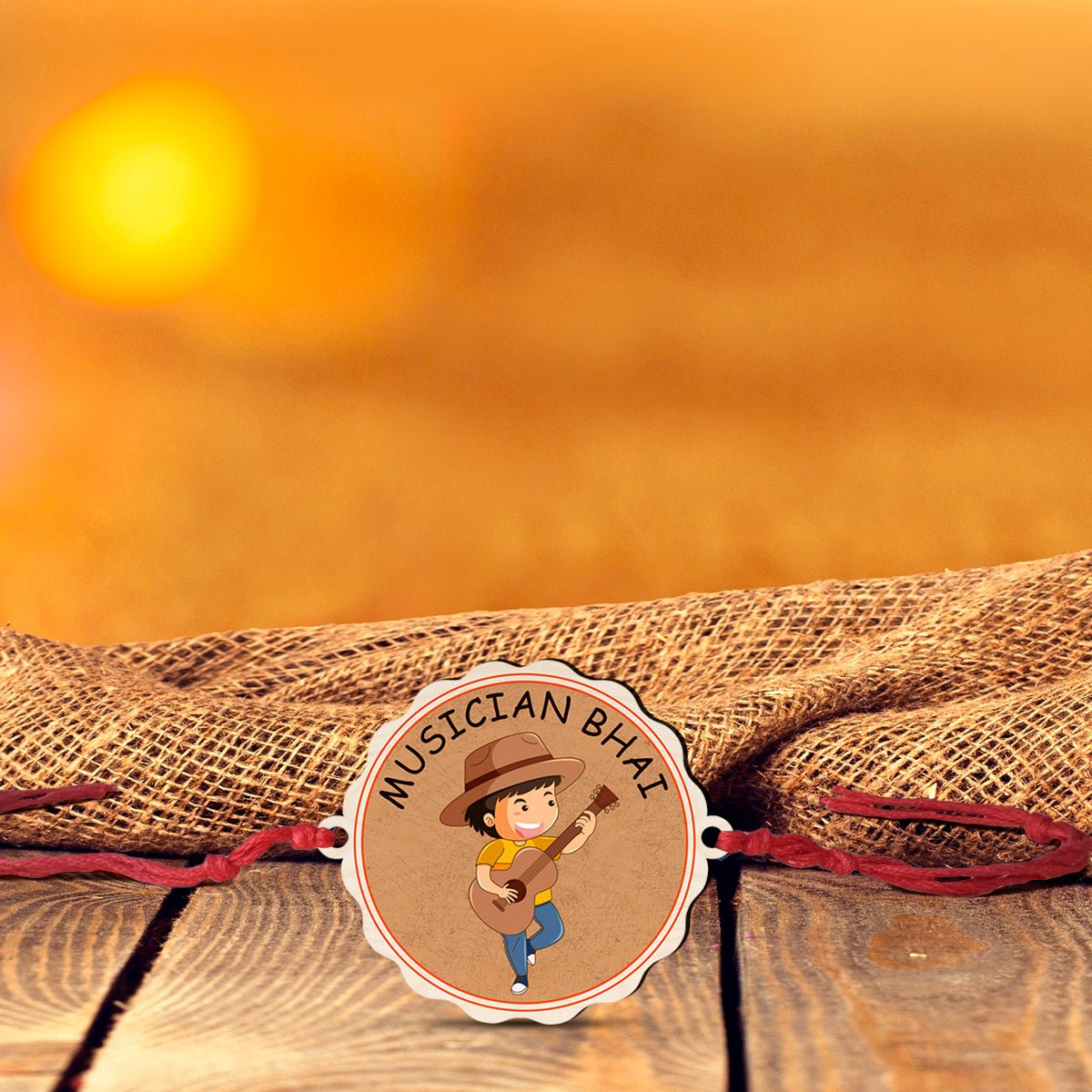 Musician Bhai Rakhi in Wood with Custom Name for Brother - Sblossom