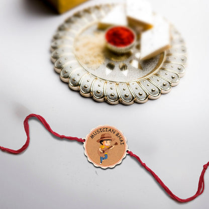 Musician Bhai Rakhi in Wood with Custom Name for Brother - Sblossom