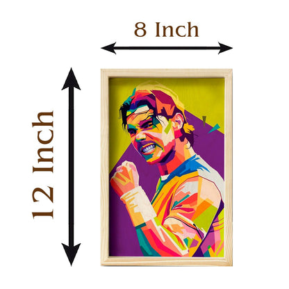 Nadal Wooden Frame Wall Art with Colourful Pine Tennis Portrait - Sblossom
