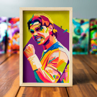 Nadal Wooden Frame Wall Art with Colourful Pine Tennis Portrait - Sblossom