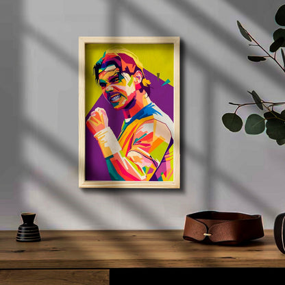 Nadal Wooden Frame Wall Art with Colourful Pine Tennis Portrait - Sblossom
