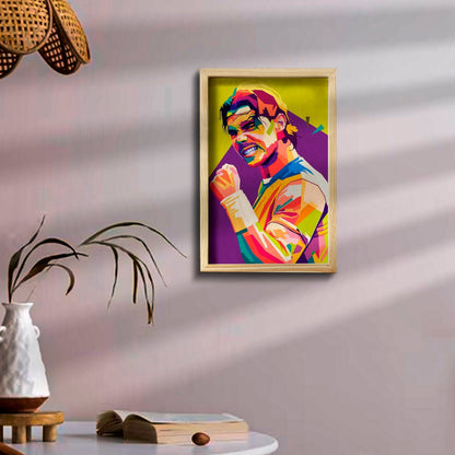 Nadal Wooden Frame Wall Art with Colourful Pine Tennis Portrait - Sblossom