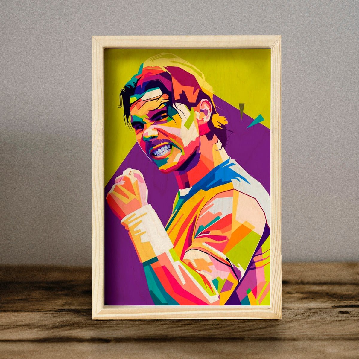 Nadal Wooden Frame Wall Art with Colourful Pine Tennis Portrait - Sblossom