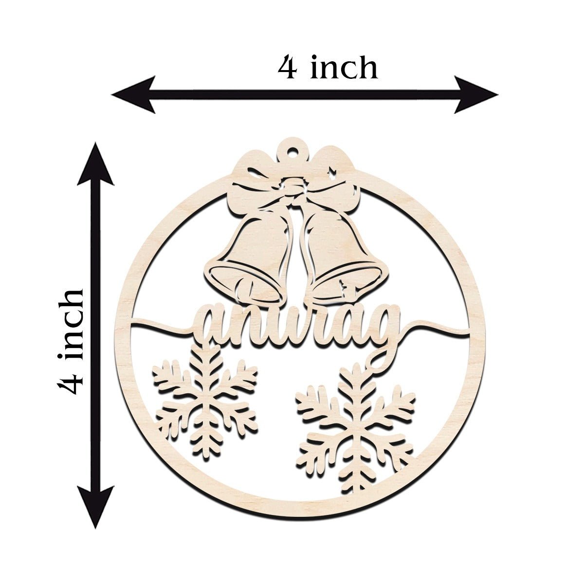 Name Christmas Ornament in Wood with Bells and Snowflakes Design - Sblossom