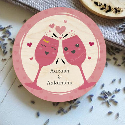 Name Coasters Set in Wood with Personalized Round Design - Sblossom
