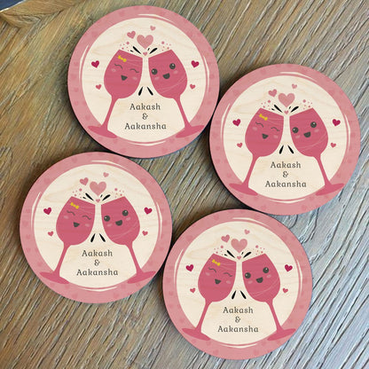 Name Coasters Set in Wood with Personalized Round Design - Sblossom