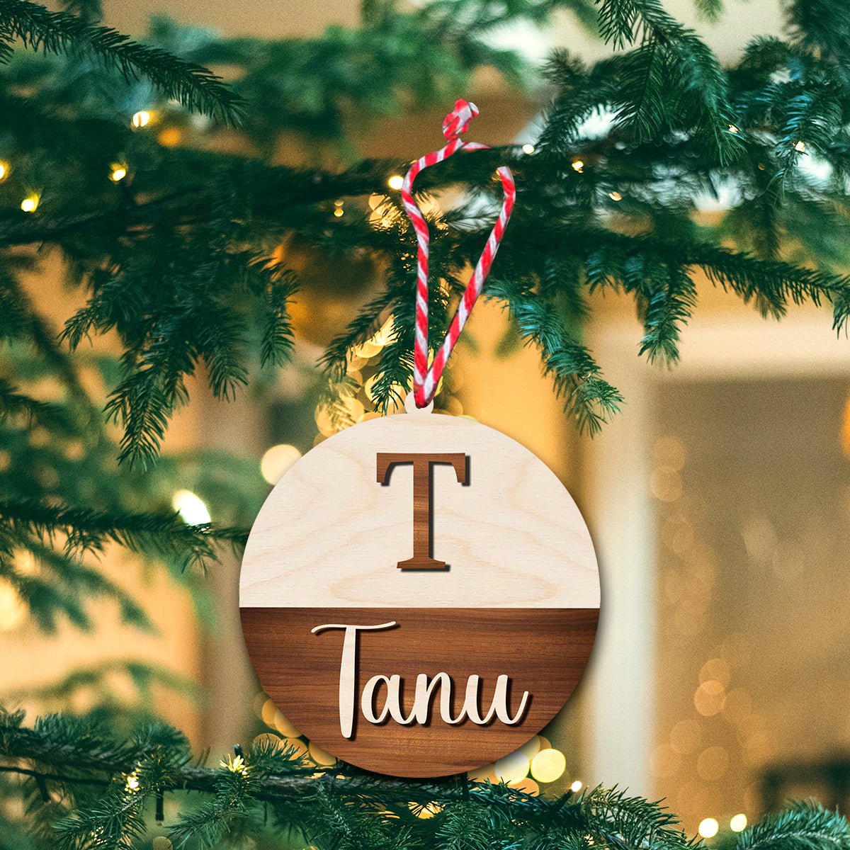 Name Initial Christmas Ornament in Wood with Two Tone 3D Design - Sblossom