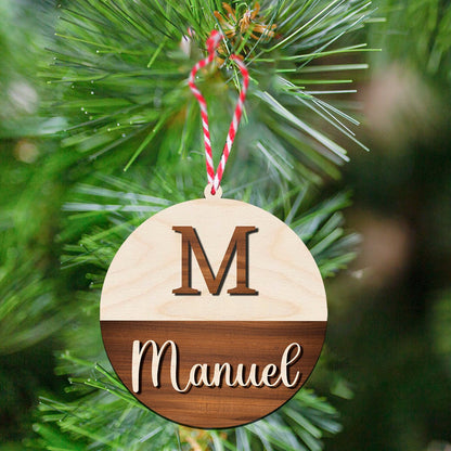 Name Initial Christmas Ornament in Wood with Two Tone 3D Design - Sblossom