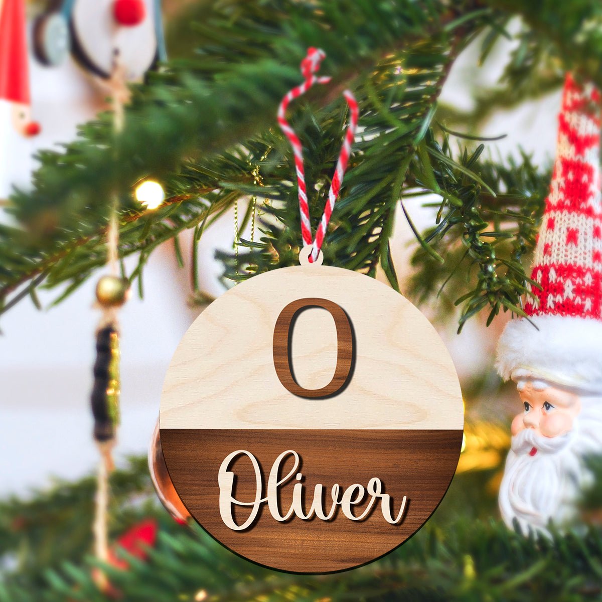 Name Initial Christmas Ornament in Wood with Two Tone 3D Design - Sblossom