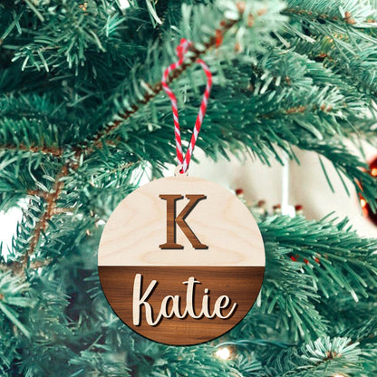 Name Initial Christmas Ornament in Wood with Two Tone 3D Design - Sblossom