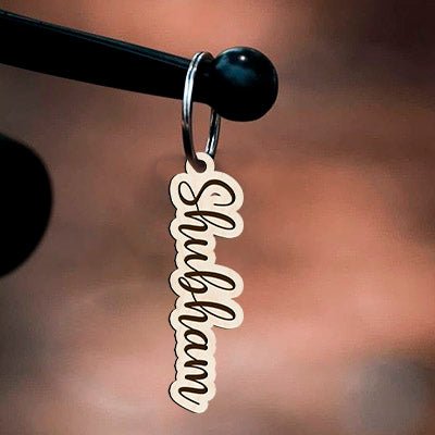 Name Keychain in Wood with Custom Laser Cut Gift Tag Design - Sblossom