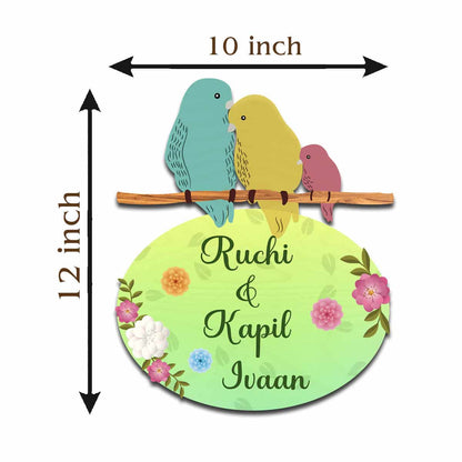 Name Plate for Family of 4 – Love-Bird Branch Cut-Out for Entrance - Sblossom