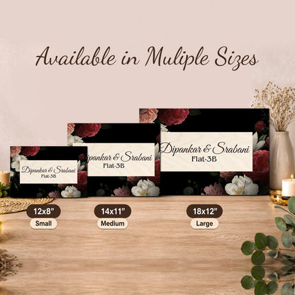 Name Plate for Flat Entrance – Dark Floral Rose Design - Sblossom