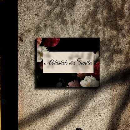 Name Plate for Flat Entrance – Dark Floral Rose Design - Sblossom