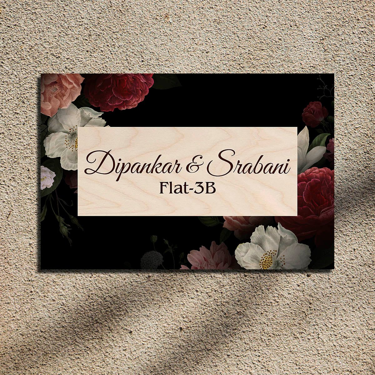Name Plate for Flat Entrance – Dark Floral Rose Design - Sblossom