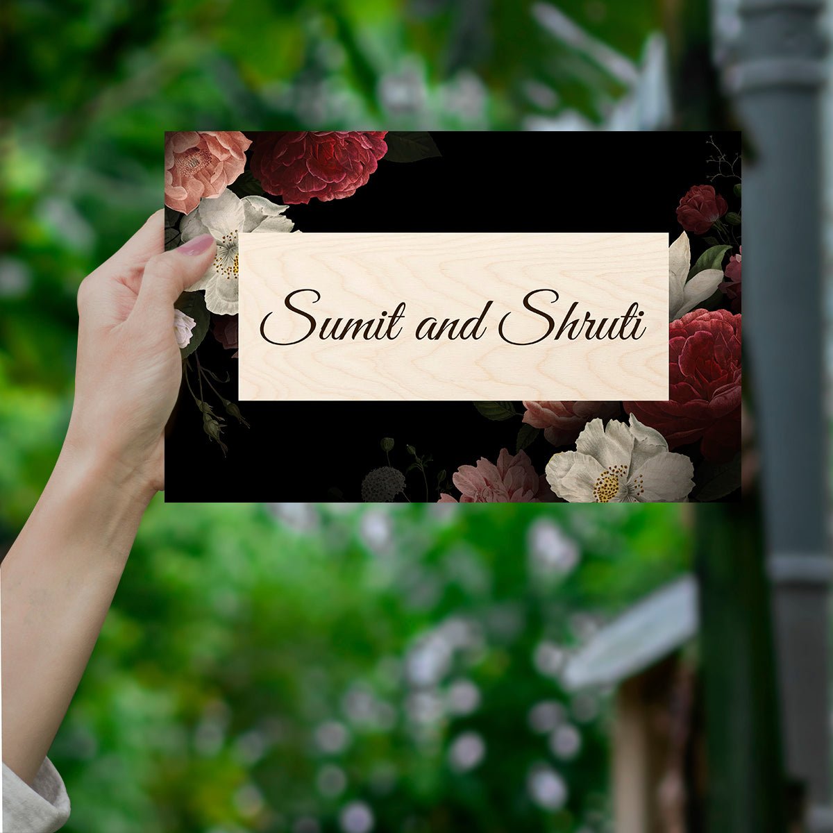 Name Plate for Flat Entrance – Dark Floral Rose Design - Sblossom