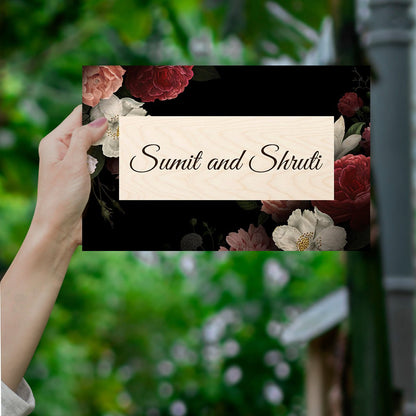 Name Plate for Flat Entrance – Dark Floral Rose Design - Sblossom