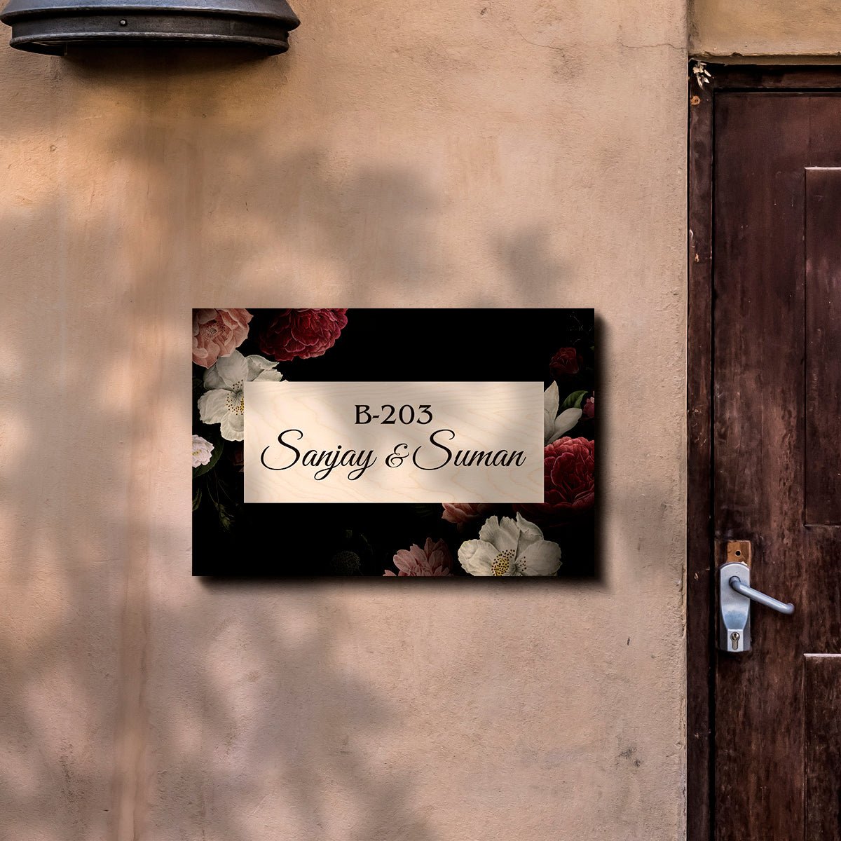 Name Plate for Flat Entrance – Dark Floral Rose Design - Sblossom