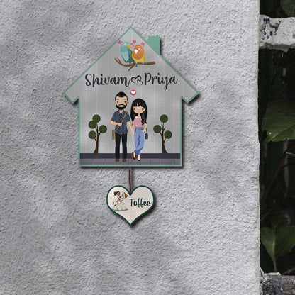 Name Plate for Home – Hut Couple with Pet Heart Tag - Sblossom