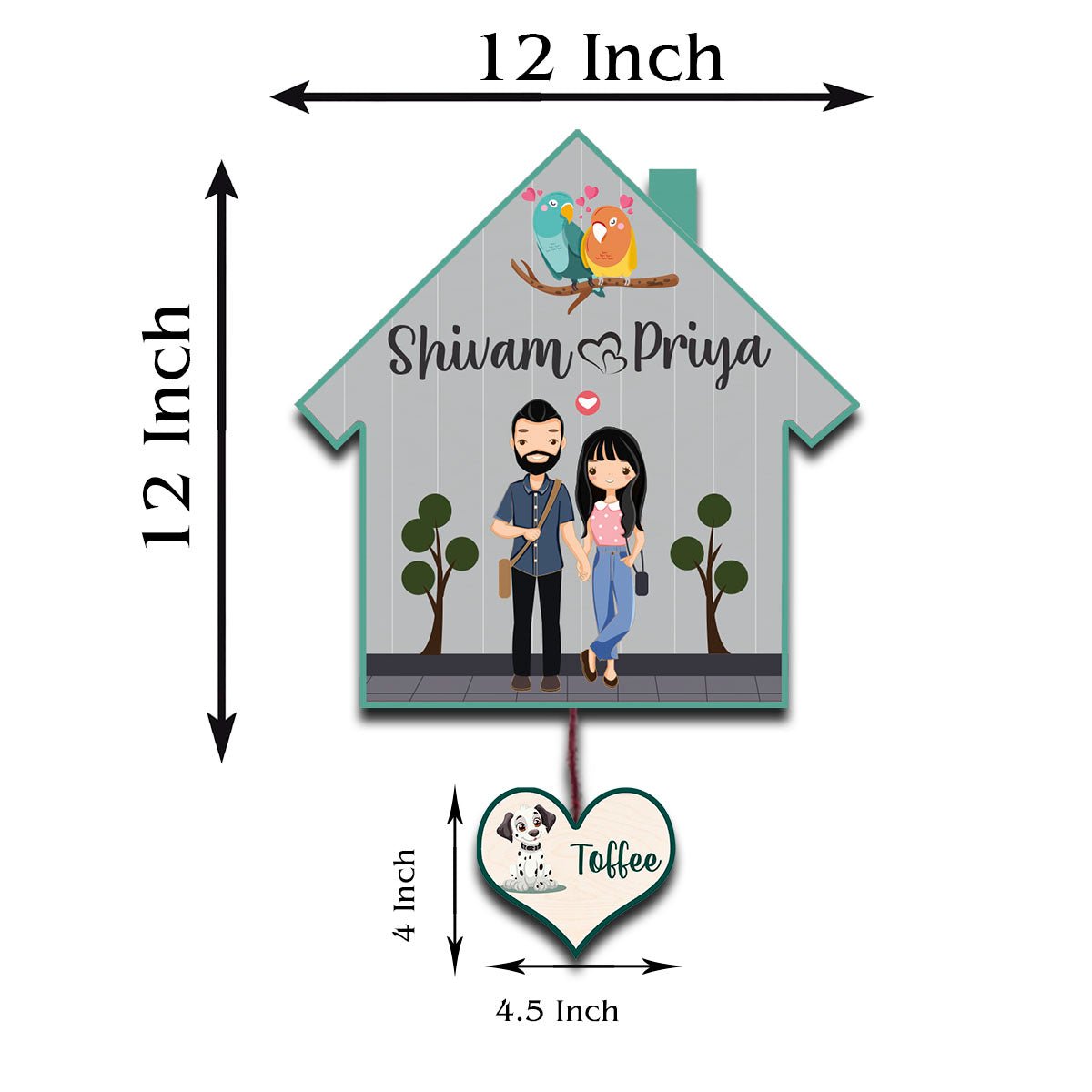 Name Plate for Home – Hut Couple with Pet Heart Tag - Sblossom