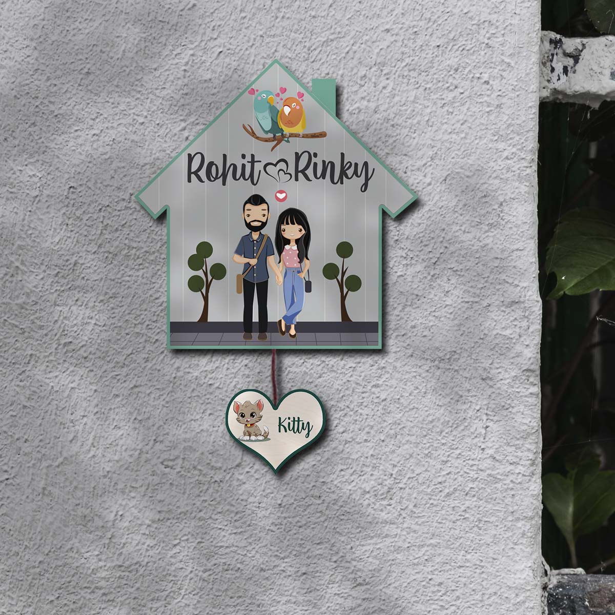 Name Plate for Home – Hut Couple with Pet Heart Tag - Sblossom