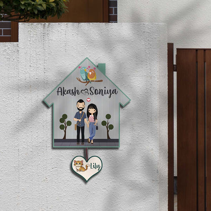 Name Plate for Home – Hut Couple with Pet Heart Tag - Sblossom