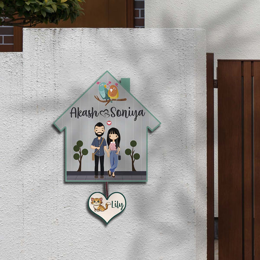 Name Plate for Home – Hut Couple with Pet Heart Tag - Sblossom