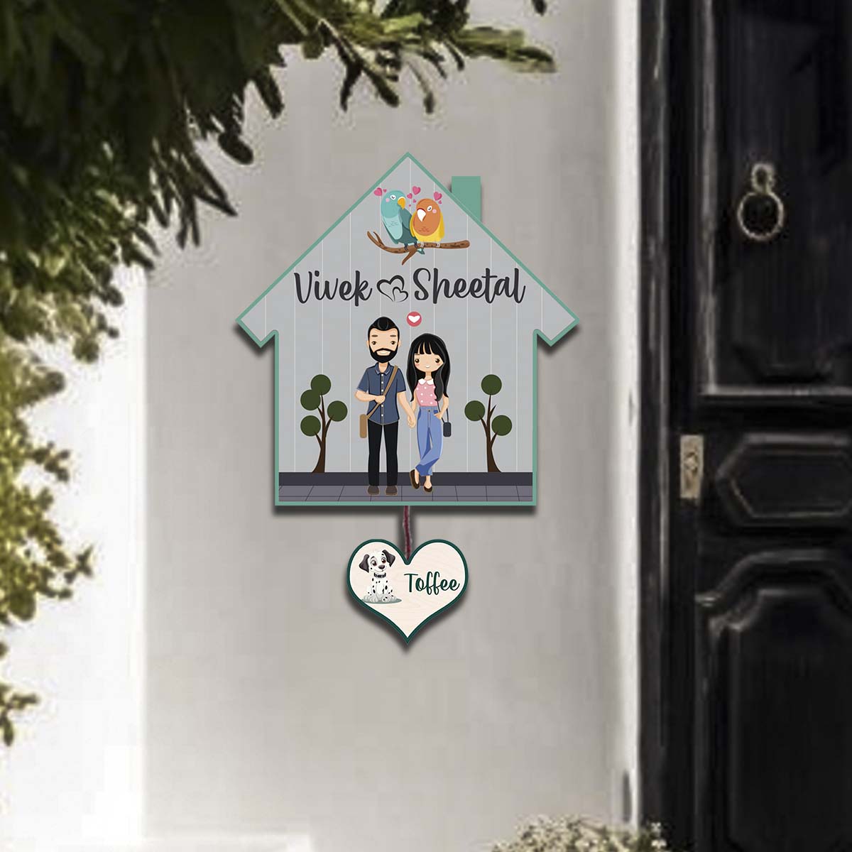 Name Plate for Home – Hut Couple with Pet Heart Tag - Sblossom
