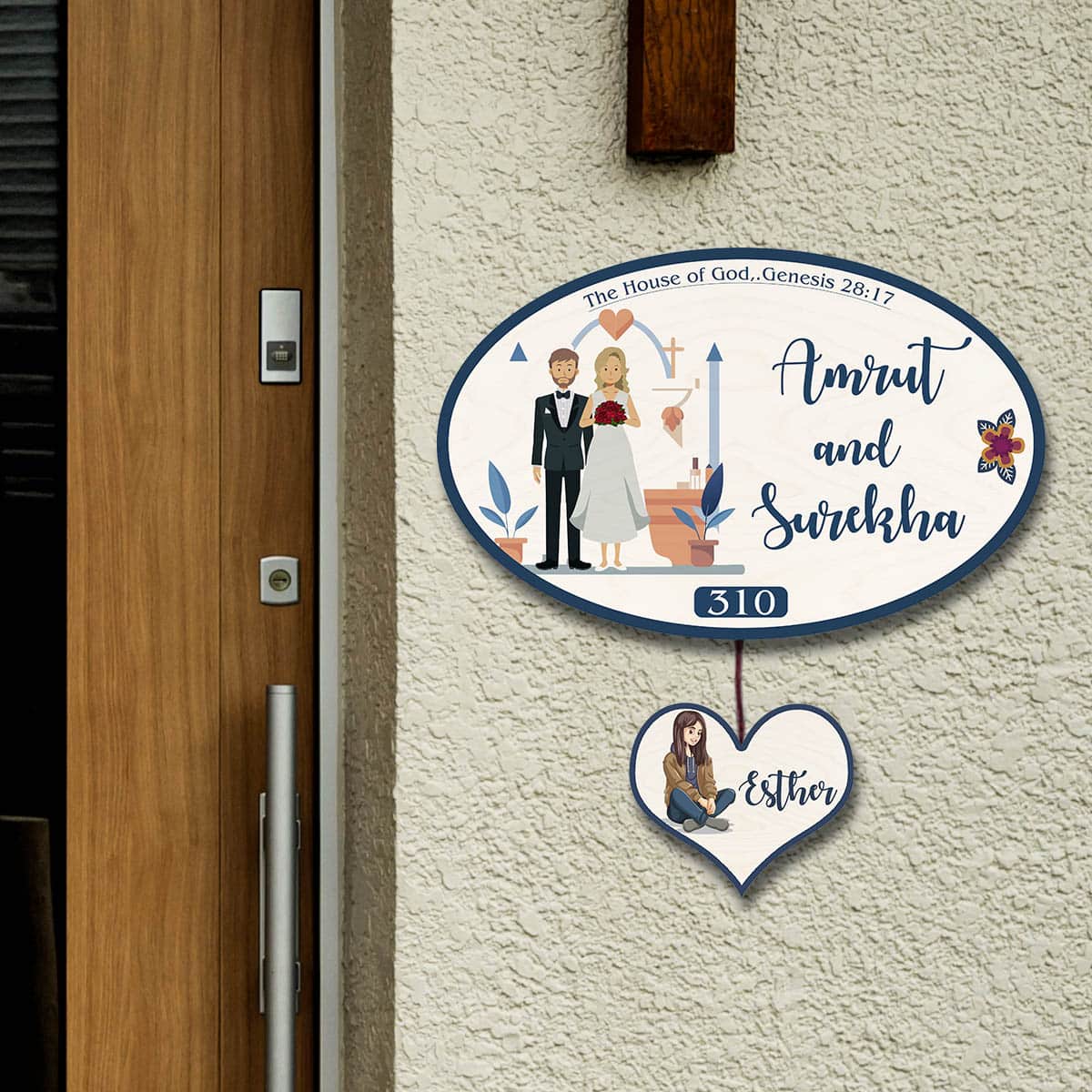 Name Plate for House – Christian Couple with Kid - Sblossom