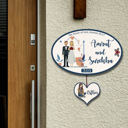 Name Plate for House – Christian Couple with Kid - Sblossom