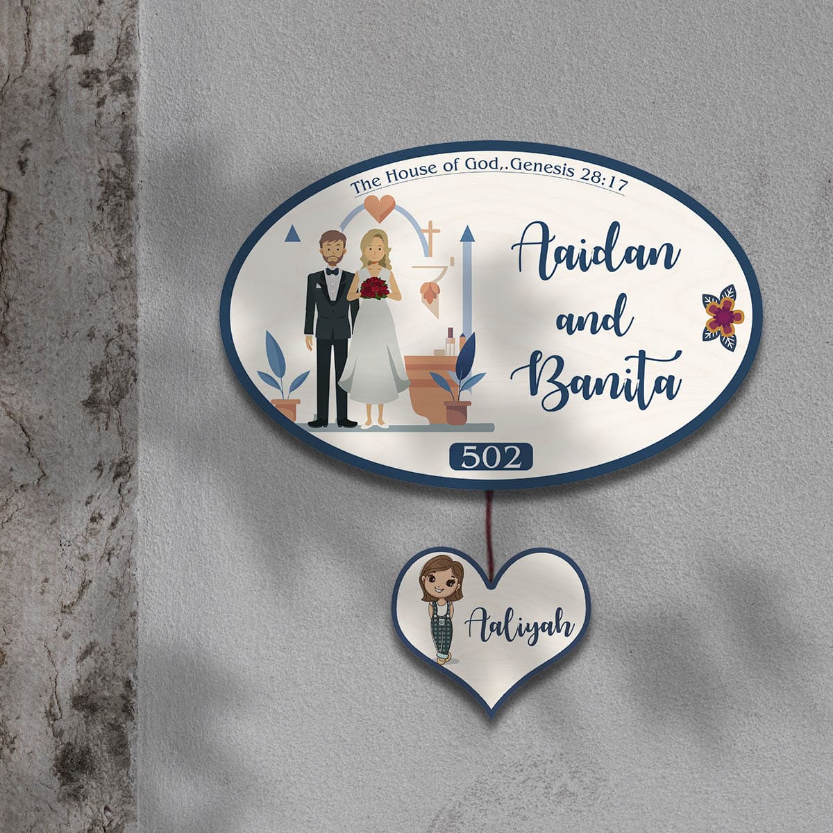 Name Plate for House – Christian Couple with Kid - Sblossom